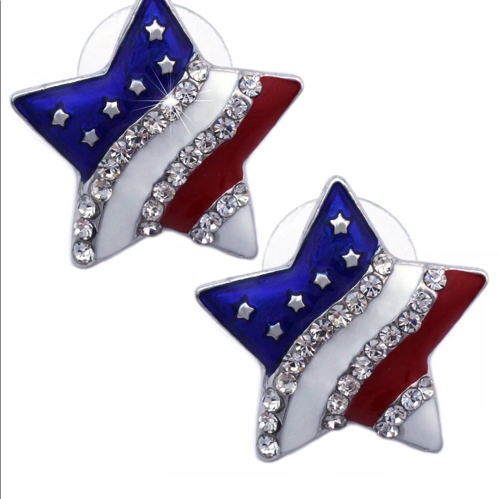 American Flag Star Patriotic Earrings - Picture 5 of 5